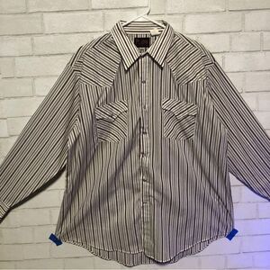 Plains Western Wear Shirt Adult XL Striped Pearl Snap Button Up Long Sleeve Mens